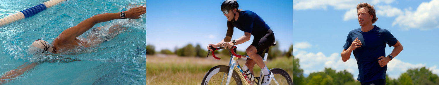 swimming, cycling, and running smartwatches
