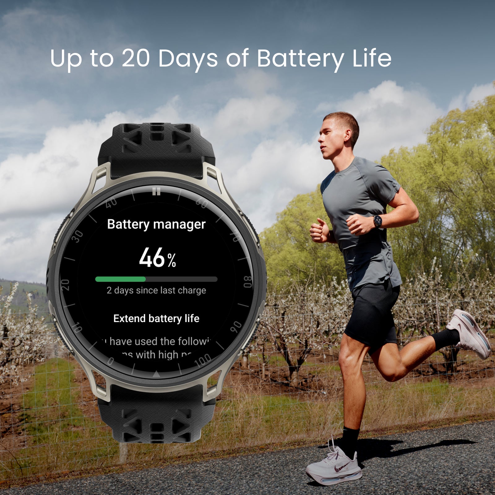 Battery life performance chart for the Amazfit Cheetah 2 Pro