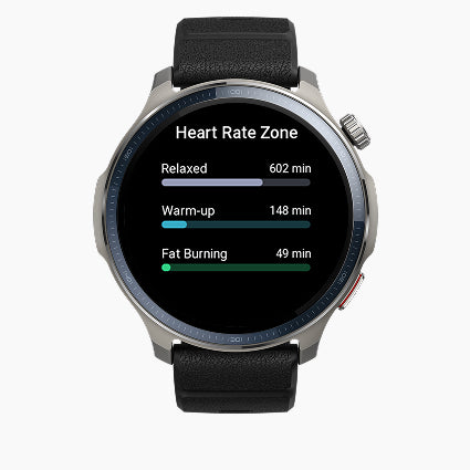 Smartwatch displaying heart rate zone information on a white background