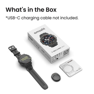 Amazfit T-Rex 3 Pro smartwatch with packaging and accessories on a white background